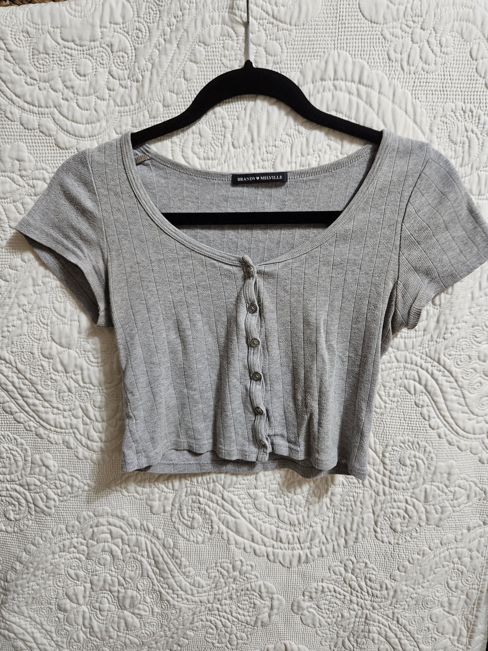 Brandy Melville Light Gray Button Crop Top